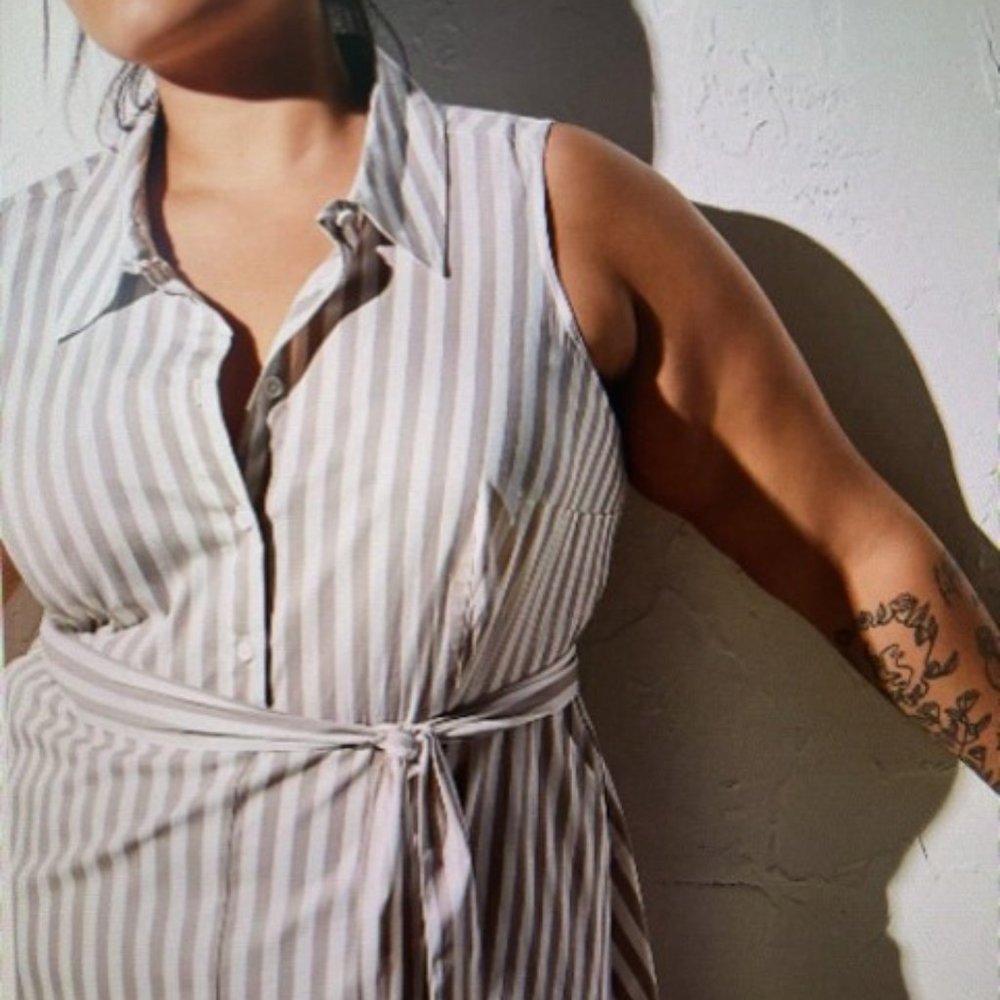 TORRID TAUPE & WHITE STRIPE POPLIN SHIRT DRESS NWT